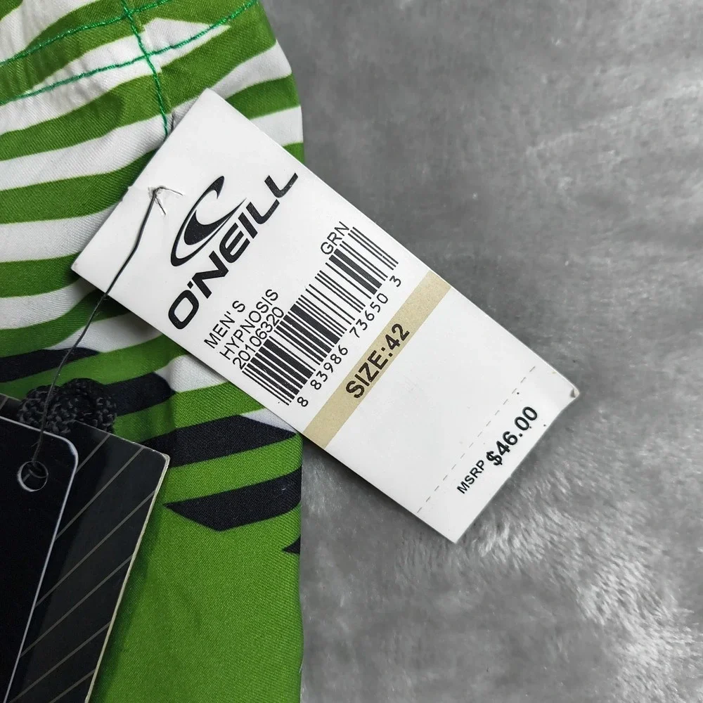 Oneill Board Shorts Mens 42 Green Embroidered‎ Plaid Y2K Swim Trunks Surf New